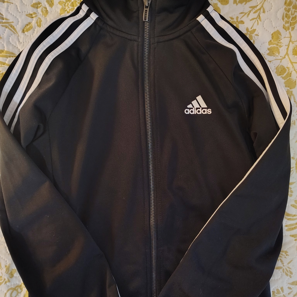 adidas Black Track Jacket with White Stripe Accents